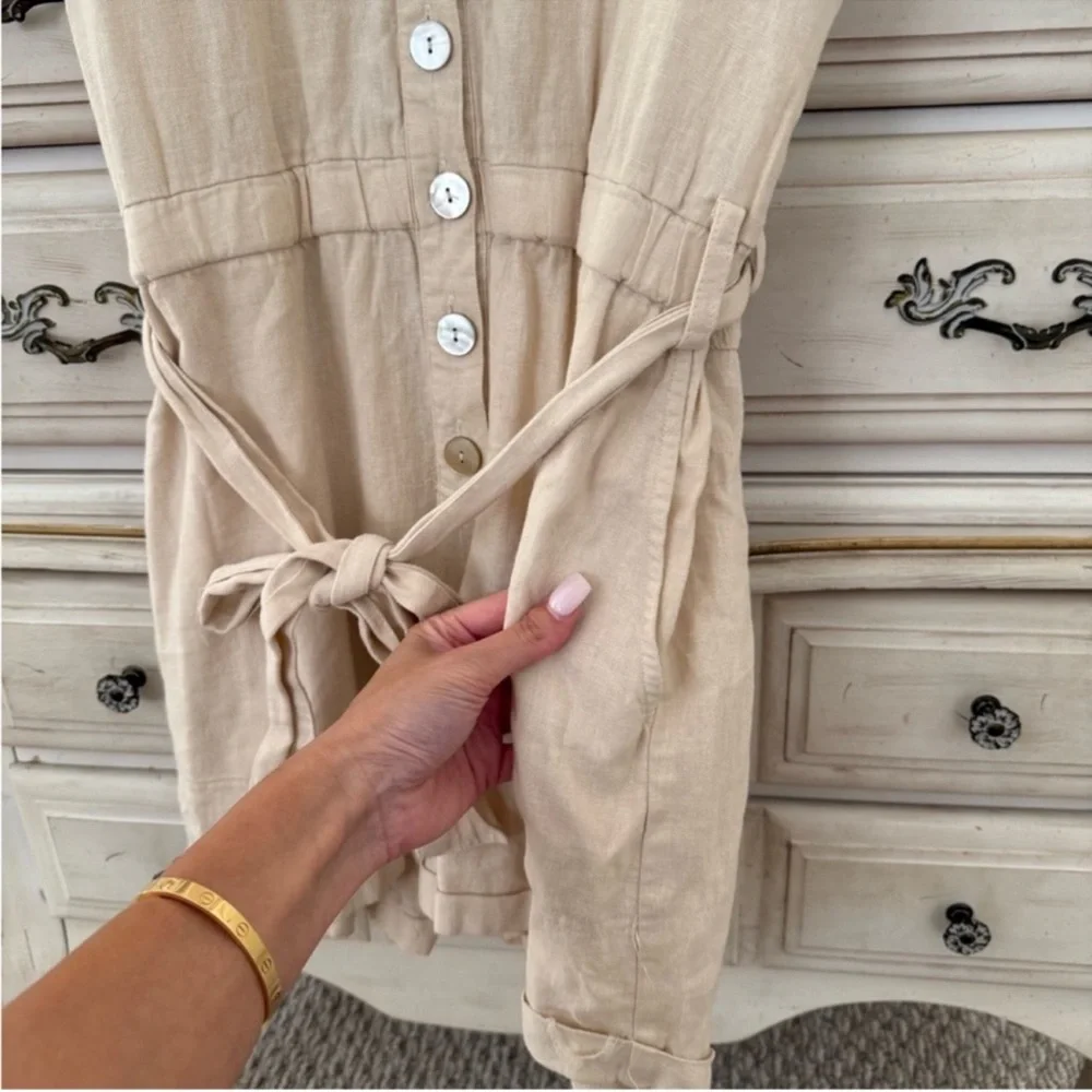 Vici Oatmeal Linen Pocketed Romper - Picture 4 of 6